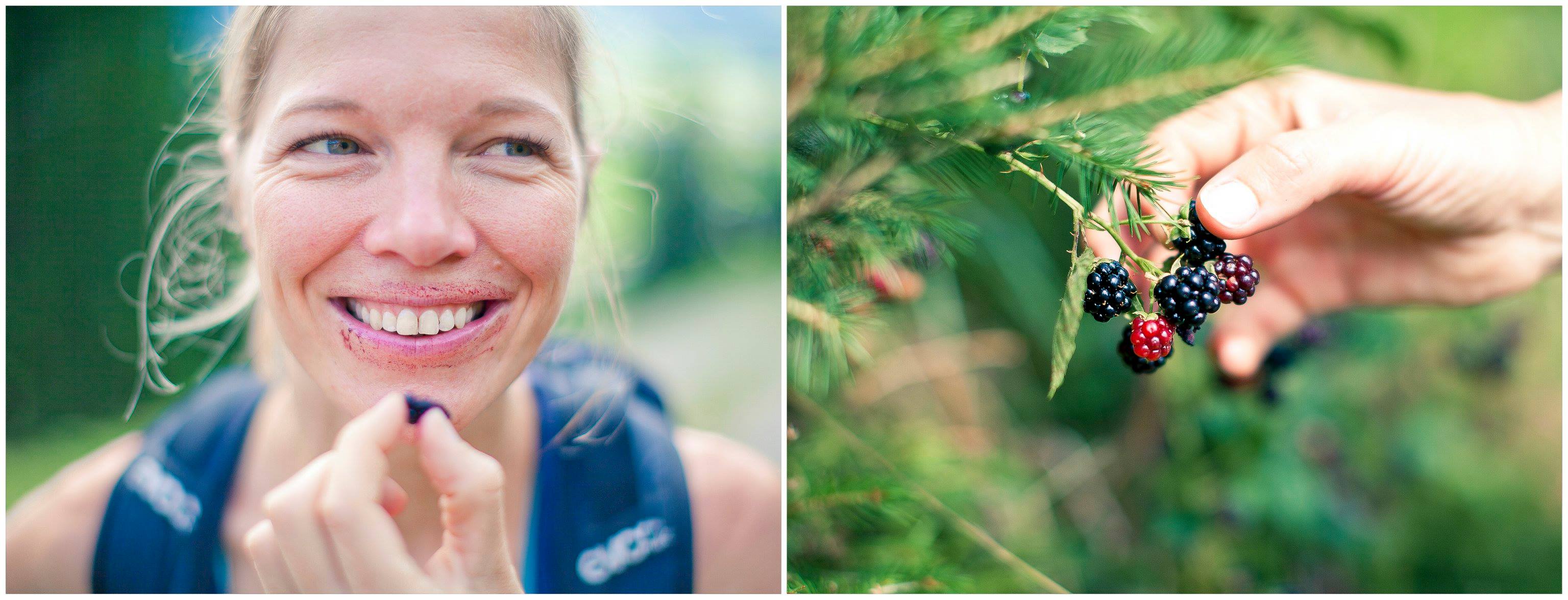 Collage Frau Nahaufnahme Brombeeren