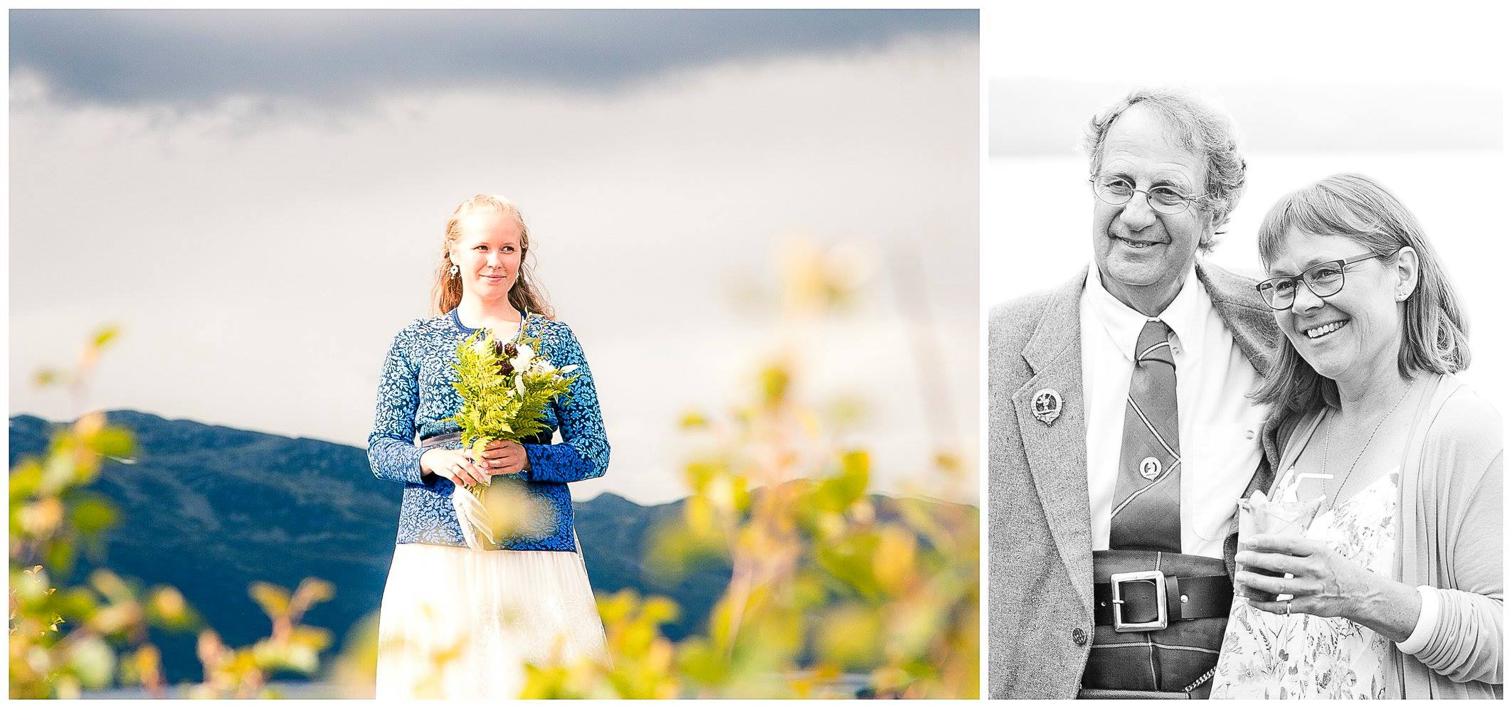Braut, Natur. Eltern-Paar. Hochzeit Norwegen.